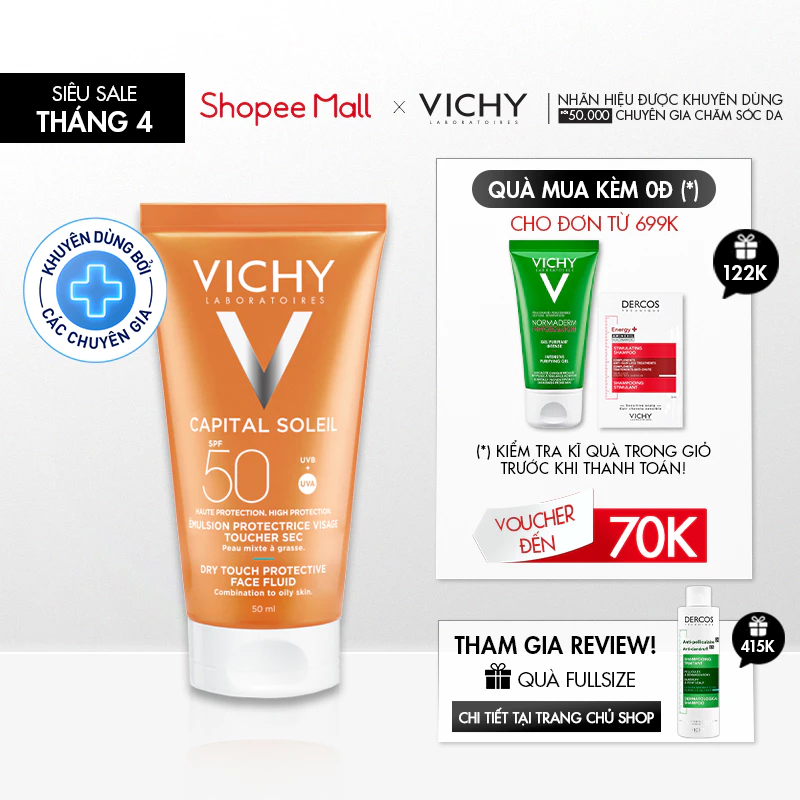 Kem chống nắng Vichy Capital Soleil Mattifying Dry Touch Face Fluid – SP được bán chạy trên Shopee